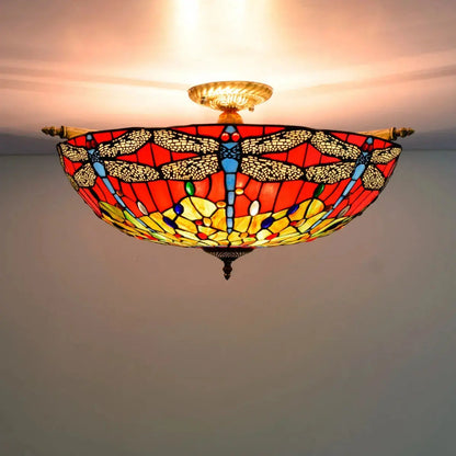Dia65cm Stained Glass Dragonfly Lampshade Large Tiffany Ceiling Lamp Classical Tiffany Lamp