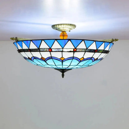 Dia65cm Stained Glass Blue Lampshade Large Tiffany Ceiling Lamp Classical Tiffany Lamp