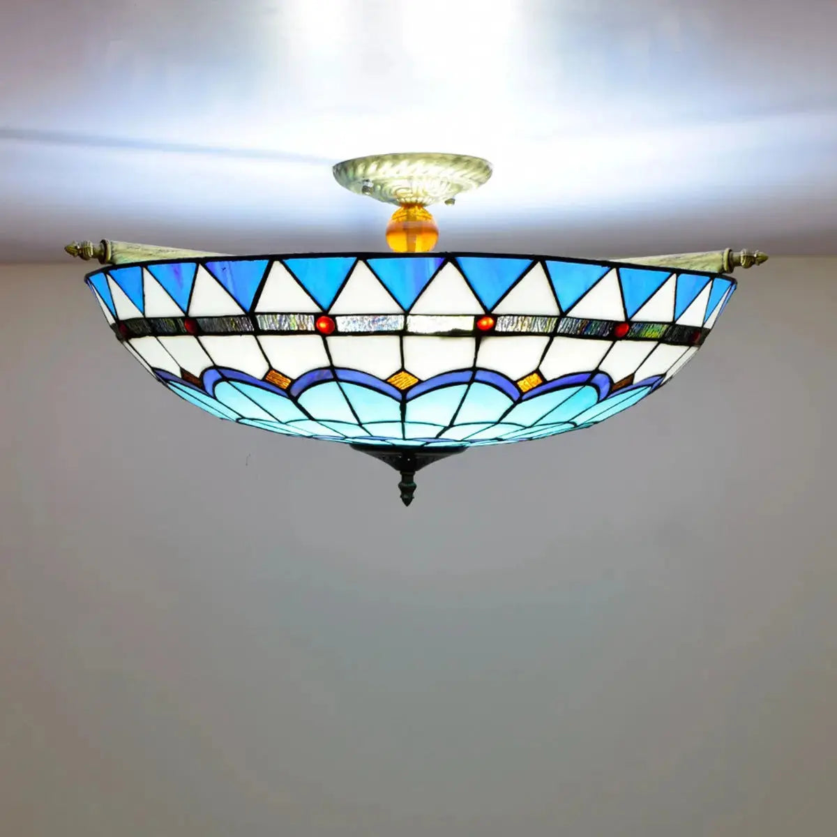 Dia65cm Stained Glass Blue Lampshade Large Tiffany Ceiling Lamp Classical Tiffany Lamp