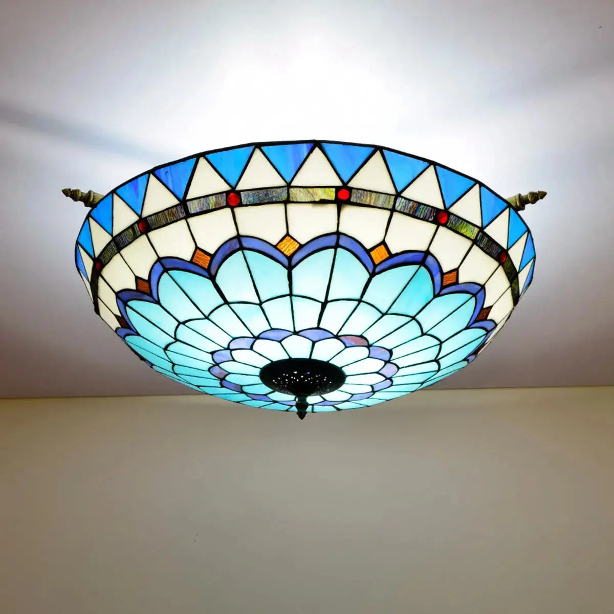 Dia65cm Stained Glass Blue Lampshade Large Tiffany Ceiling Lamp Classical Tiffany Lamp