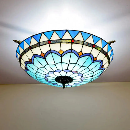 Dia65cm Stained Glass Blue Lampshade Large Tiffany Ceiling Lamp Classical Tiffany Lamp