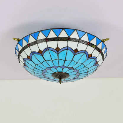 Dia65cm Stained Glass Blue Lampshade Large Tiffany Ceiling Lamp Classical Tiffany Lamp