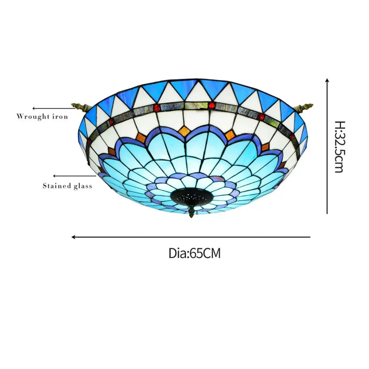 Dia65cm Stained Glass Blue Lampshade Large Tiffany Ceiling Lamp Classical Tiffany Lamp