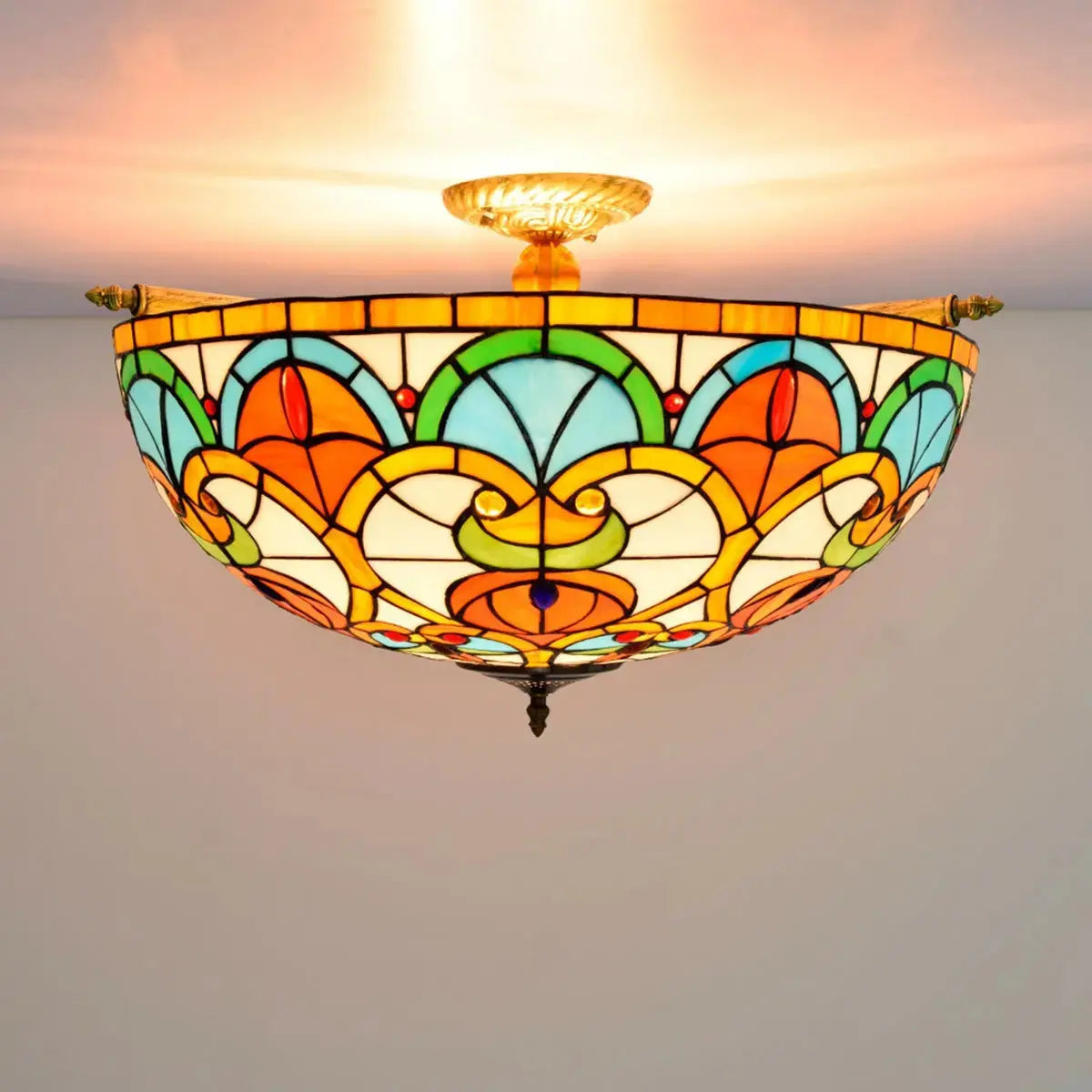 Dia65cm Stained Glass Peach Beads Lampshade Large Tiffany Ceiling Lamp Classical Tiffany Lamp