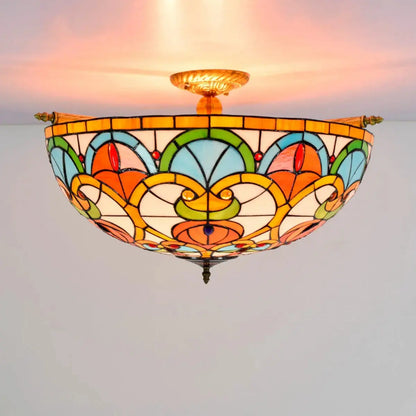Dia65cm Stained Glass Peach Beads Lampshade Large Tiffany Ceiling Lamp Classical Tiffany Lamp