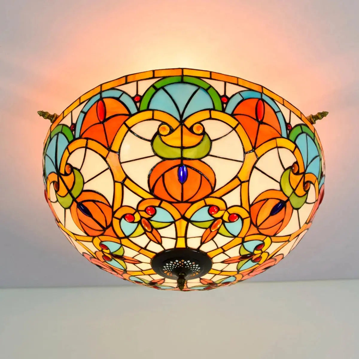 Dia65cm Stained Glass Peach Beads Lampshade Large Tiffany Ceiling Lamp Classical Tiffany Lamp