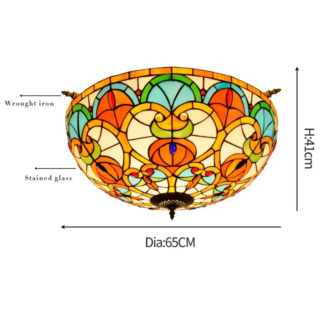 Dia65cm Stained Glass Peach Beads Lampshade Large Tiffany Ceiling Lamp Classical Tiffany Lamp