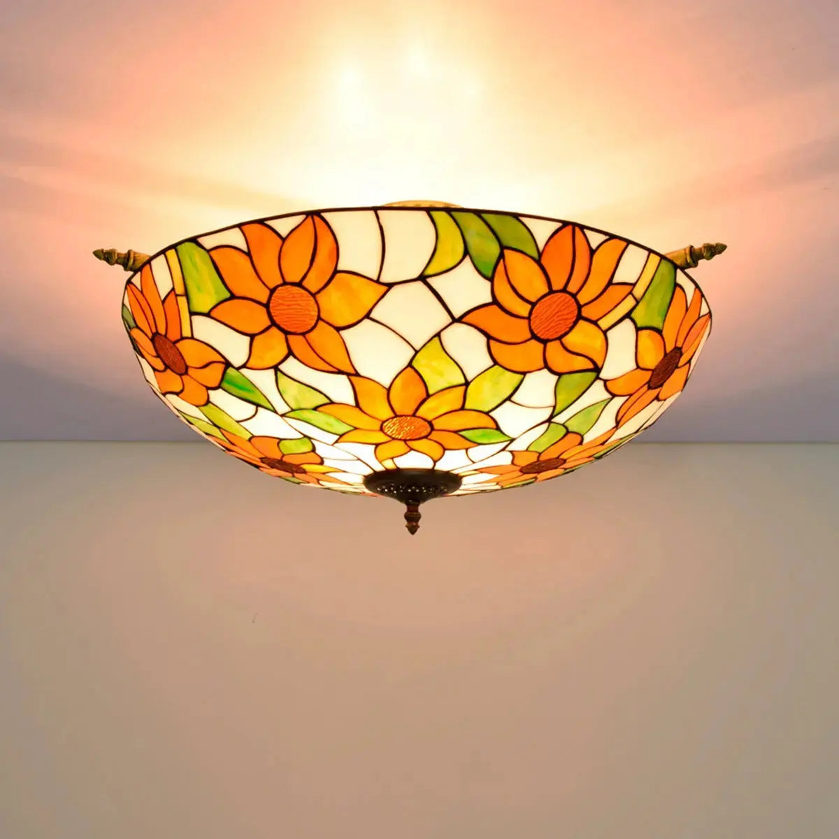 Dia65cm Stained Glass Sunflower Lampshade Large Tiffany Ceiling Lamp Classical Tiffany Lamp