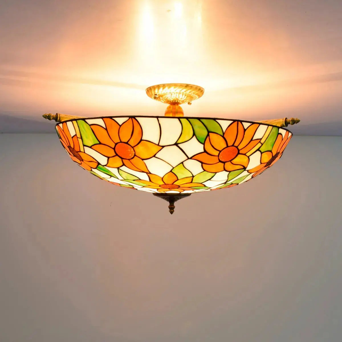 Dia65cm Stained Glass Sunflower Lampshade Large Tiffany Ceiling Lamp Classical Tiffany Lamp