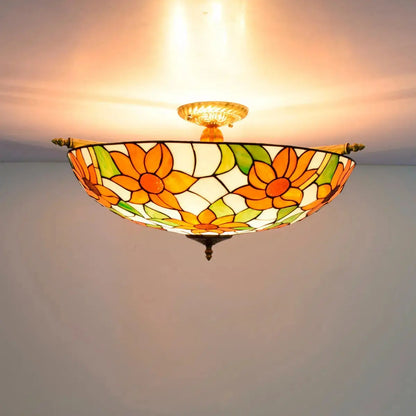Dia65cm Stained Glass Sunflower Lampshade Large Tiffany Ceiling Lamp Classical Tiffany Lamp