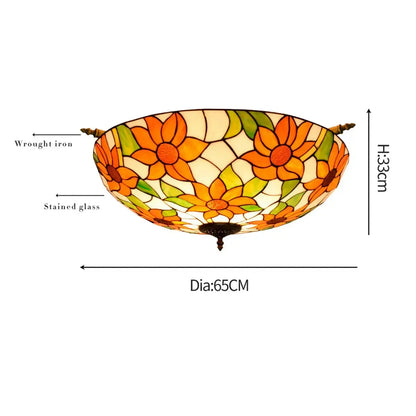 Dia65cm Stained Glass Sunflower Lampshade Large Tiffany Ceiling Lamp Classical Tiffany Lamp