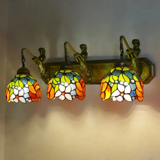 Handmade Stained Glass Bicolor Rose Flower Three Light Sconce Tiffany Wall Lamp Classical Tiffany Lamp