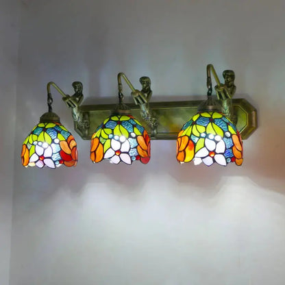 Handmade Stained Glass Bicolor Rose Flower Three Light Sconce Tiffany Wall Lamp Classical Tiffany Lamp