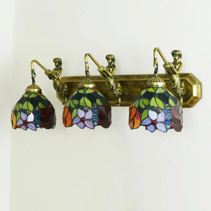 Handmade Stained Glass Bicolor Rose Flower Three Light Sconce Tiffany Wall Lamp Classical Tiffany Lamp