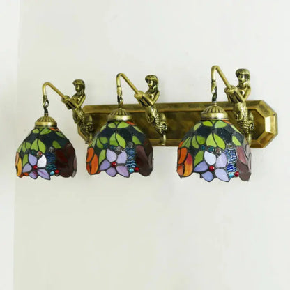 Handmade Stained Glass Bicolor Rose Flower Three Light Sconce Tiffany Wall Lamp Classical Tiffany Lamp