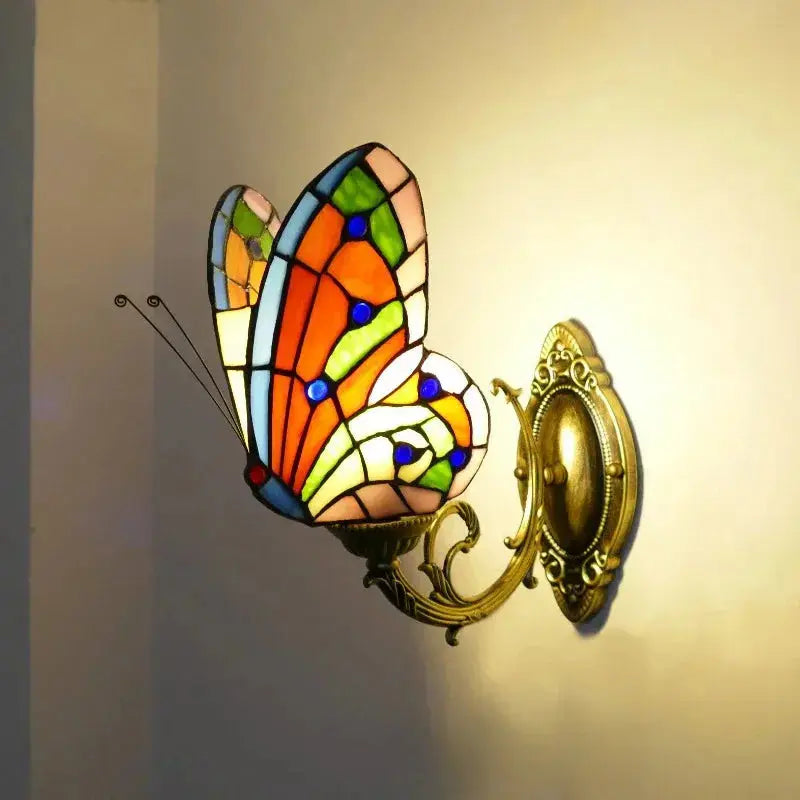 Retro Tiffany Style Butterfly Lamp Stained Glass Lampshade Vintage Wall Sconce Classical Tiffany Lamp