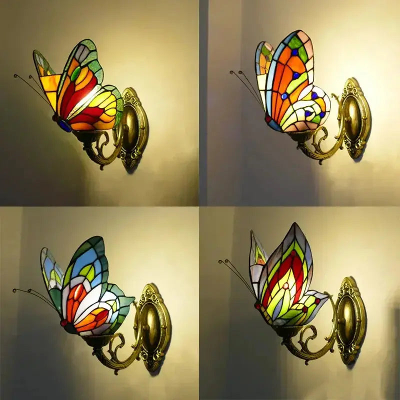 Retro Tiffany Style Butterfly Lamp Stained Glass Lampshade Vintage Wall Sconce Classical Tiffany Lamp