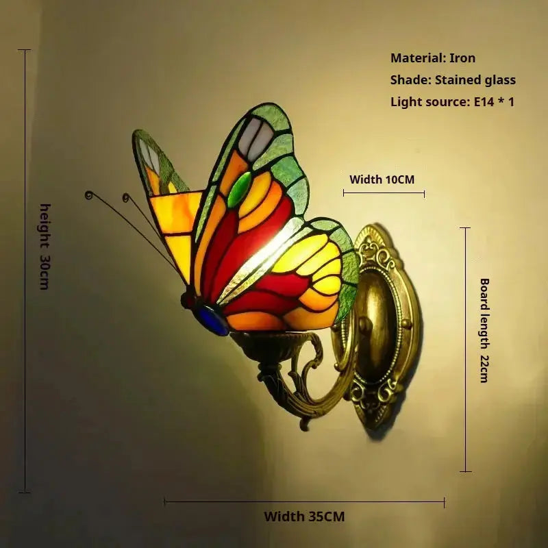 Retro Tiffany Style Butterfly Lamp Stained Glass Lampshade Vintage Wall Sconce Classical Tiffany Lamp