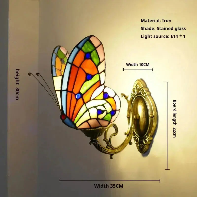 Retro Tiffany Style Butterfly Lamp Stained Glass Lampshade Vintage Wall Sconce Classical Tiffany Lamp