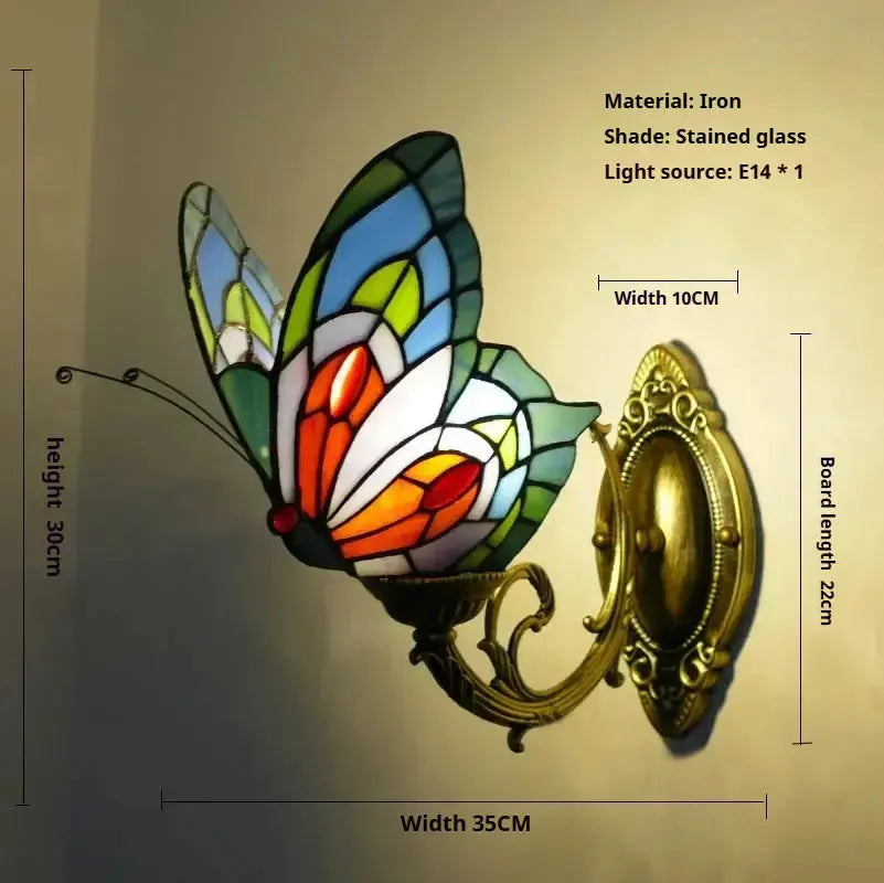 Retro Tiffany Style Butterfly Lamp Stained Glass Lampshade Vintage Wall Sconce Classical Tiffany Lamp