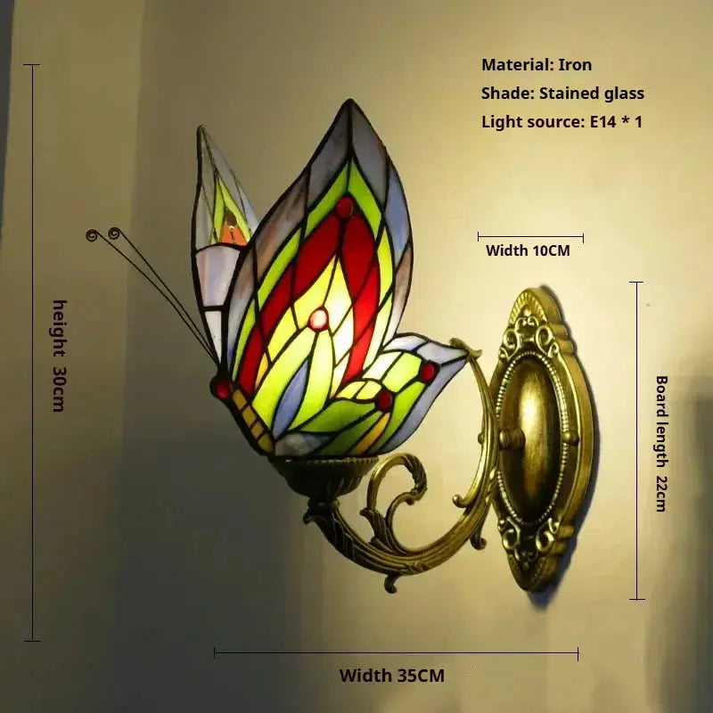 Retro Tiffany Style Butterfly Lamp Stained Glass Lampshade Vintage Wall Sconce Classical Tiffany Lamp