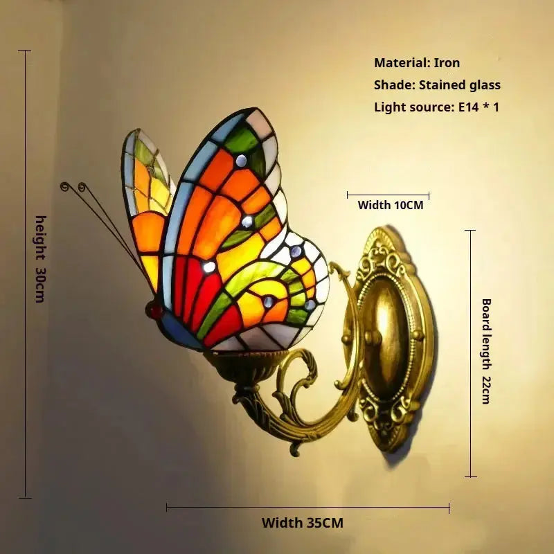 Retro Tiffany Style Butterfly Lamp Stained Glass Lampshade Vintage Wall Sconce Classical Tiffany Lamp