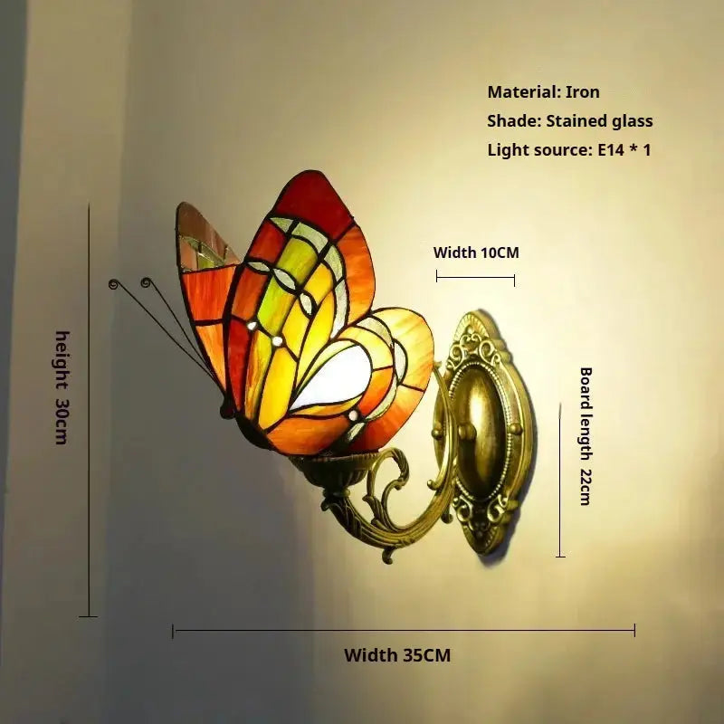 Retro Tiffany Style Butterfly Lamp Stained Glass Lampshade Vintage Wall Sconce Classical Tiffany Lamp