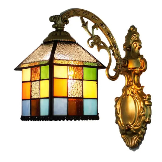 Small Pastoral Diamond House Lampshade Handmade Vintage Square Tiffany Lamp Sconce Classical Tiffany Lamp