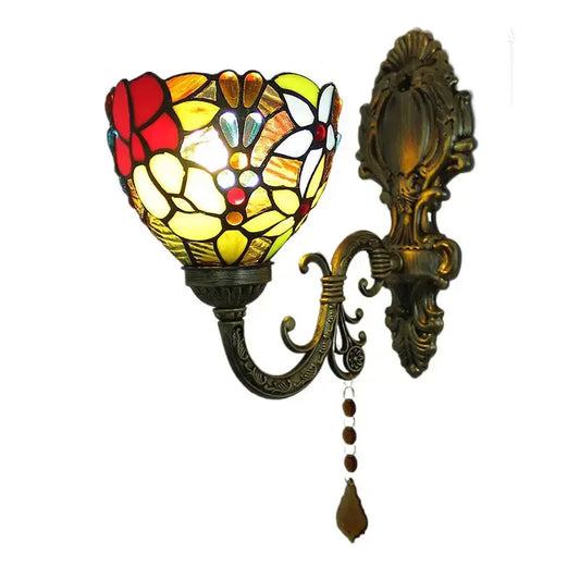 Small Stained Glass Pastoral Grapes Floral Lampshade Vintage Tiffany Style Sconces Classical Tiffany Lamp