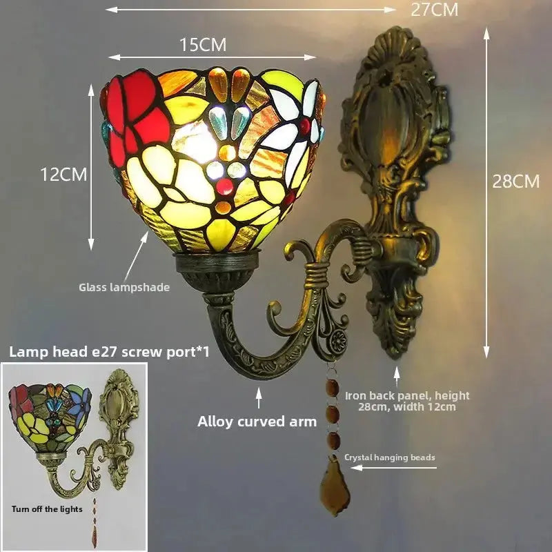 Small Stained Glass Pastoral Grapes Floral Lampshade Vintage Tiffany Style Sconces Classical Tiffany Lamp