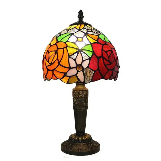 Small Tiffany Type Table Lamps with Stained Glass Rose Flower Lampshade Classical Tiffany Lamp