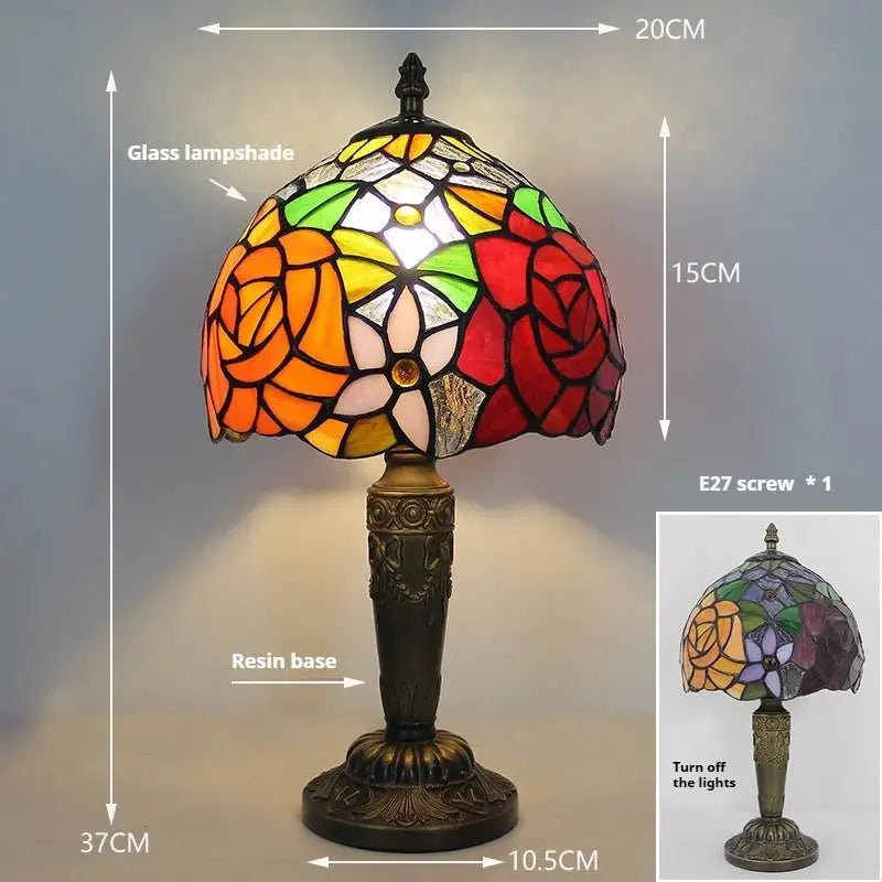 Small Tiffany Type Table Lamps with Stained Glass Rose Flower Lampshade Classical Tiffany Lamp