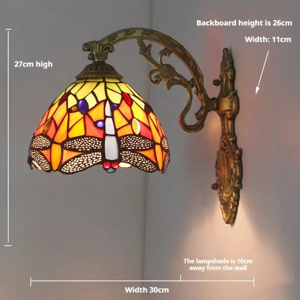 Small Tiffany Green Dragonfly Lampshade Handmade Vintage Wall Sconce Classical Tiffany Lamp