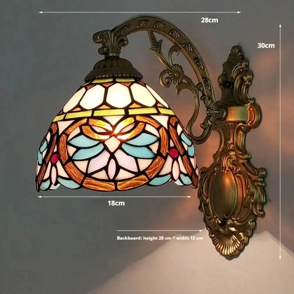 Small Tiffany Sconce Pastoral Red Star Baroque Lampshade Vintage Wall Lamp Classical Tiffany Lamp