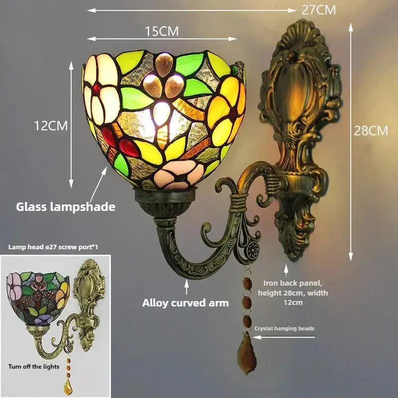 Small Vintage Grape Flower Lampshade Tiffany Glass Wall Sconces Classical Tiffany Lamp