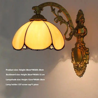 Small Wall Sconce Tiffany Pastoral Beige Yellow Lampshade Vintage Wall Lamp Classical Tiffany Lamp