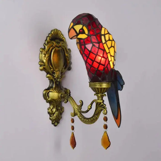 Tiffany Style Wall Lights Stained Glass Lampshade Red Parrot Sconce Classical Tiffany Lamp