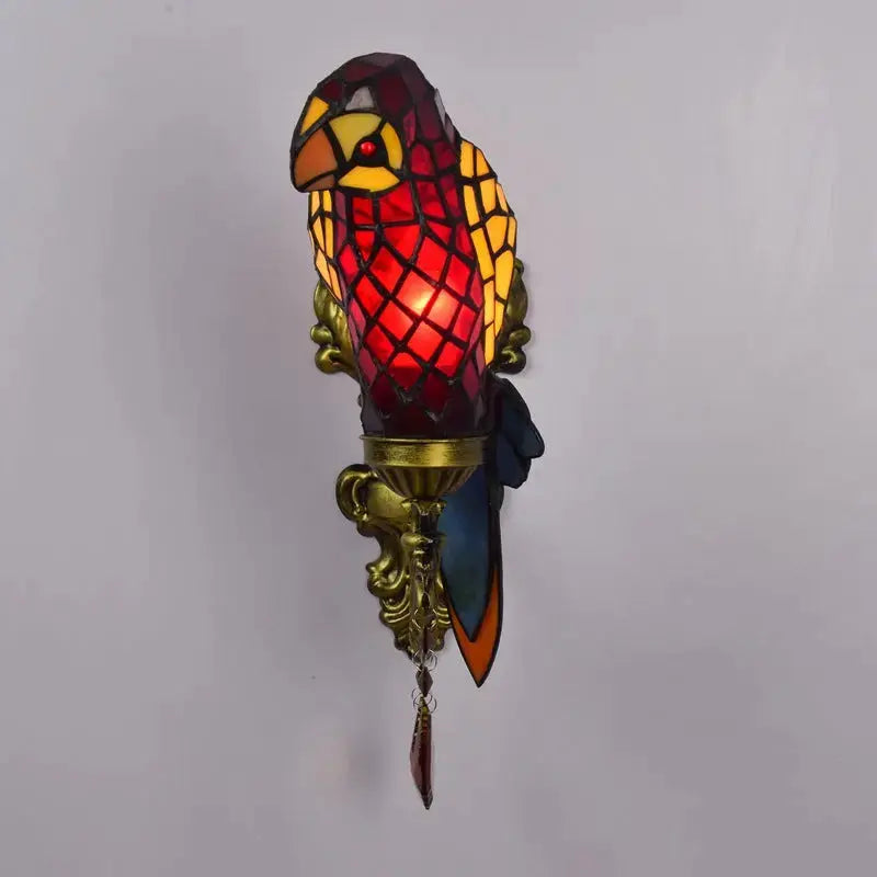 Tiffany Style Wall Lights Stained Glass Lampshade Red Parrot Sconce Classical Tiffany Lamp