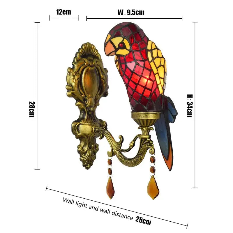 Tiffany Style Wall Lights Stained Glass Lampshade Red Parrot Sconce Classical Tiffany Lamp