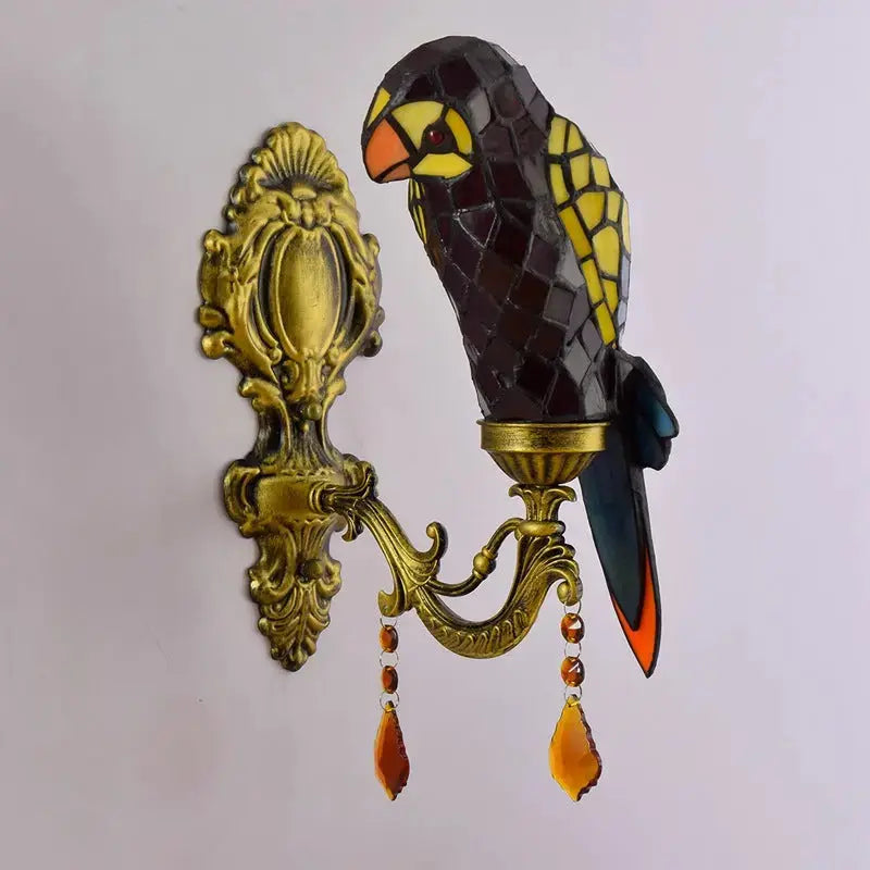 Tiffany Style Wall Lights Stained Glass Lampshade Red Parrot Sconce Classical Tiffany Lamp