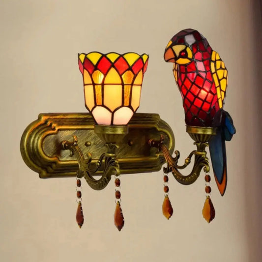 Double Wall Lights Vintage Stained Glass Tiffany Parrot Wall Lamp Classical Tiffany Lamp