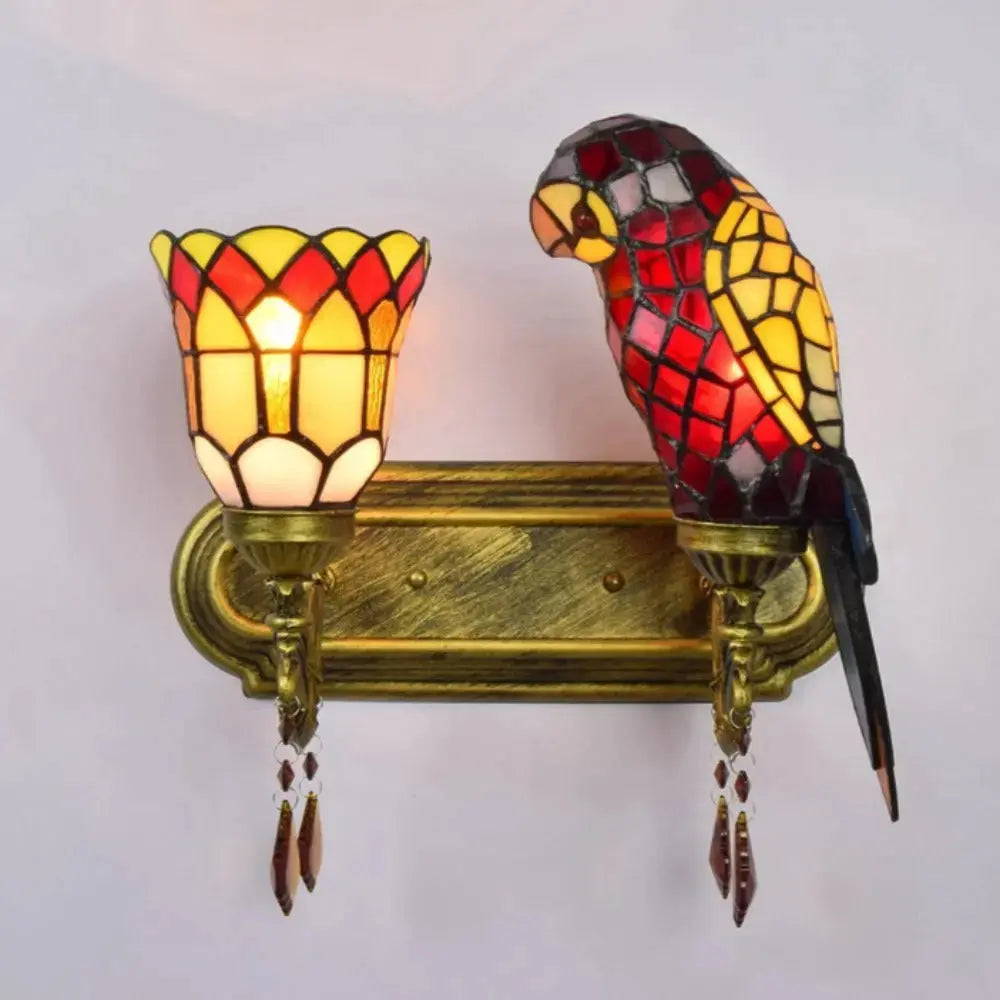 Double Wall Lights Vintage Stained Glass Tiffany Parrot Wall Lamp Classical Tiffany Lamp