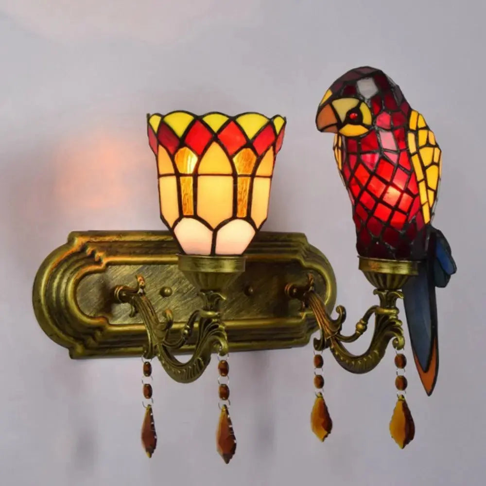 Double Wall Lights Vintage Stained Glass Tiffany Parrot Wall Lamp Classical Tiffany Lamp