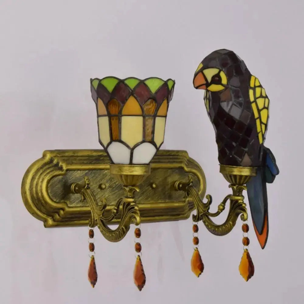 Double Wall Lights Vintage Stained Glass Tiffany Parrot Wall Lamp Classical Tiffany Lamp