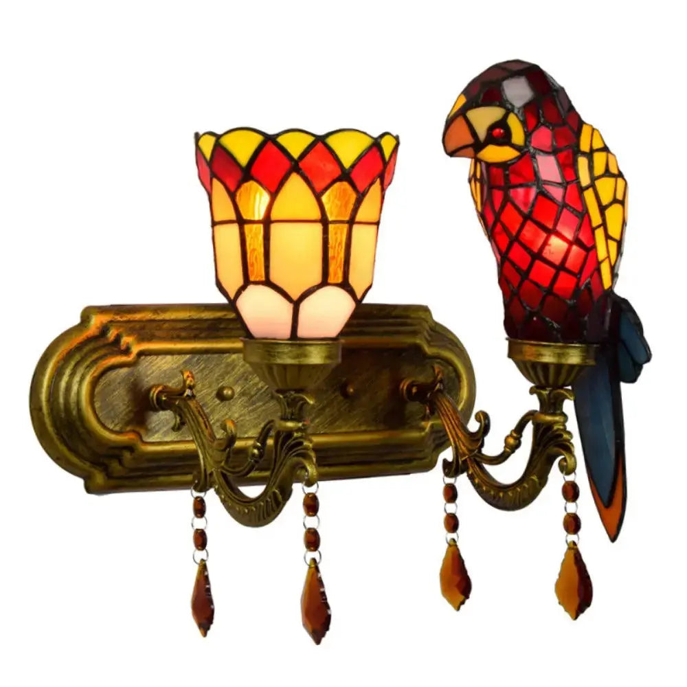 Double Wall Lights Vintage Stained Glass Tiffany Parrot Wall Lamp Classical Tiffany Lamp