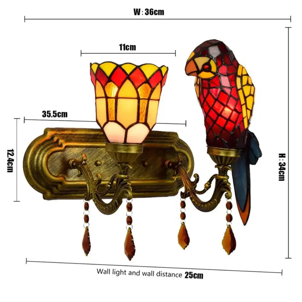 Double Wall Lights Vintage Stained Glass Tiffany Parrot Wall Lamp Classical Tiffany Lamp