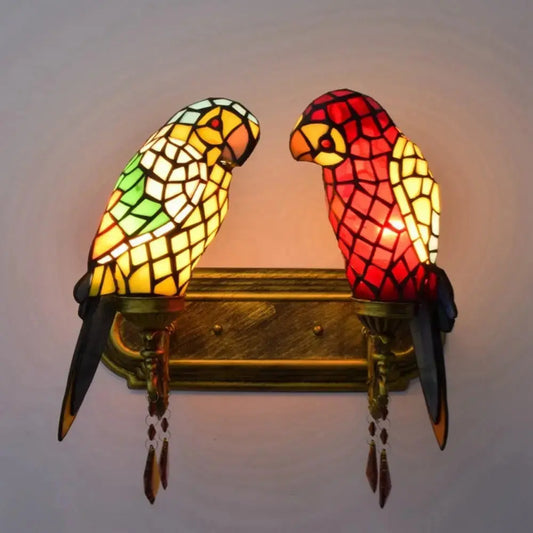 Double Wall Lights Tiffany Parrot Stained Glass Wall Lamp Sconce Classical Tiffany Lamp