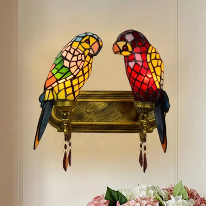 Double Wall Lights Tiffany Parrot Stained Glass Wall Lamp Sconce Classical Tiffany Lamp