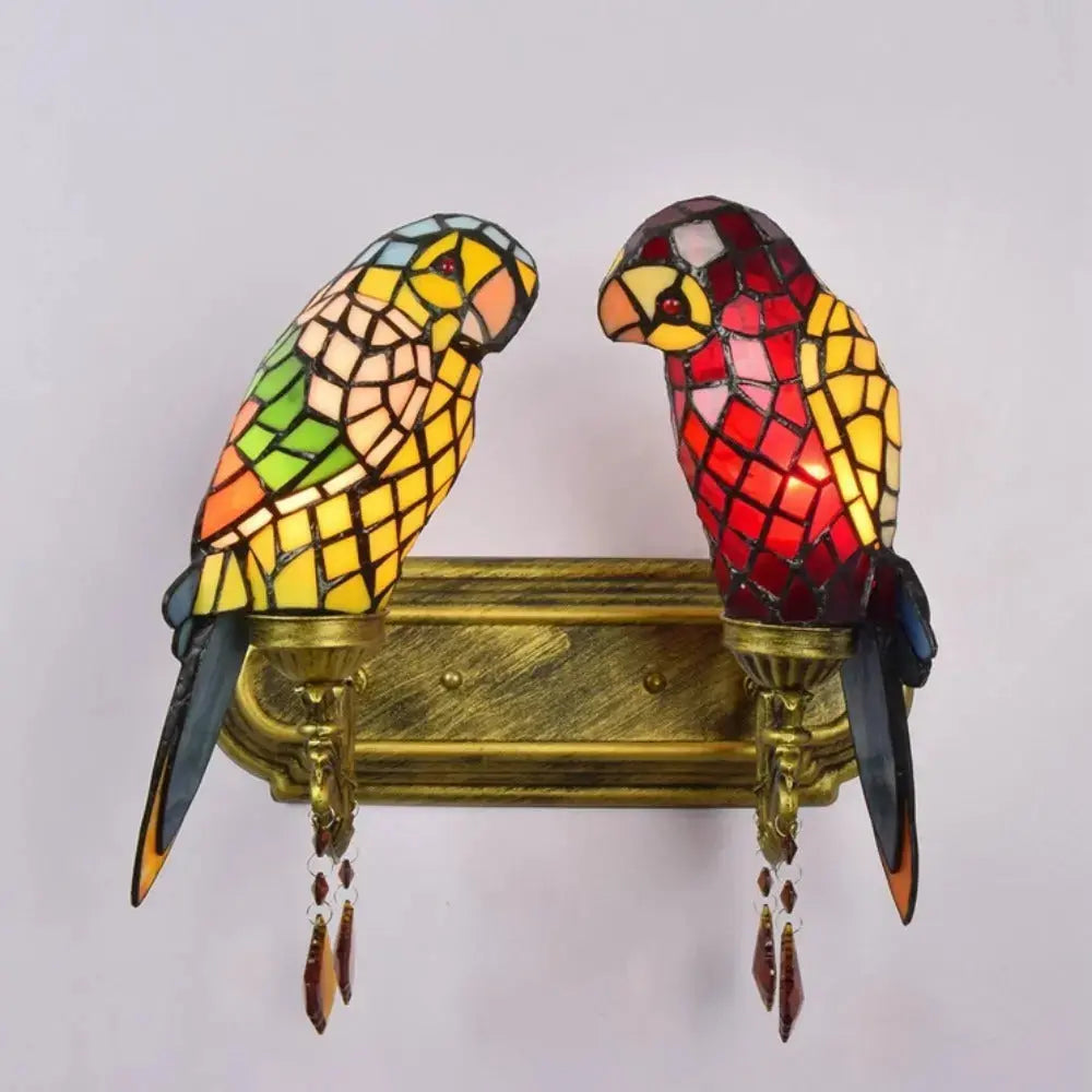 Double Wall Lights Tiffany Parrot Stained Glass Wall Lamp Sconce Classical Tiffany Lamp