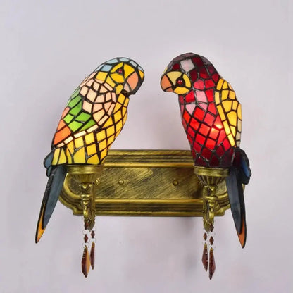 Double Wall Lights Tiffany Parrot Stained Glass Wall Lamp Sconce Classical Tiffany Lamp